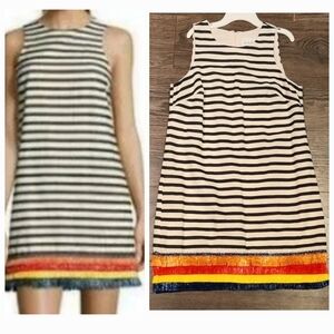 ❤️ NICOLE MILLER RAFFIA TRIM SLEEVELESS COTTON MINI SHIFT DRESS, 2